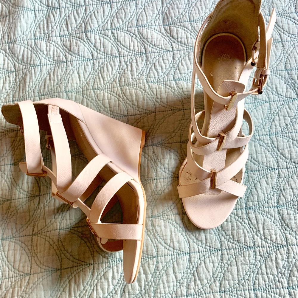 White Multi Crisscross Wedge Sandal Size 9